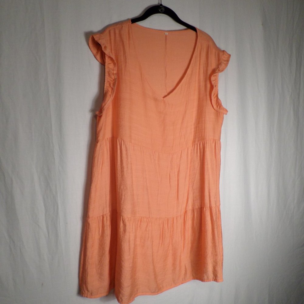 Orange Soft V Neck Ruffle Short Sleeve Womens Size XL Dress Layered Bottom